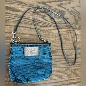 Coach Poppy bag sequin blue crossbody bag silver hardware